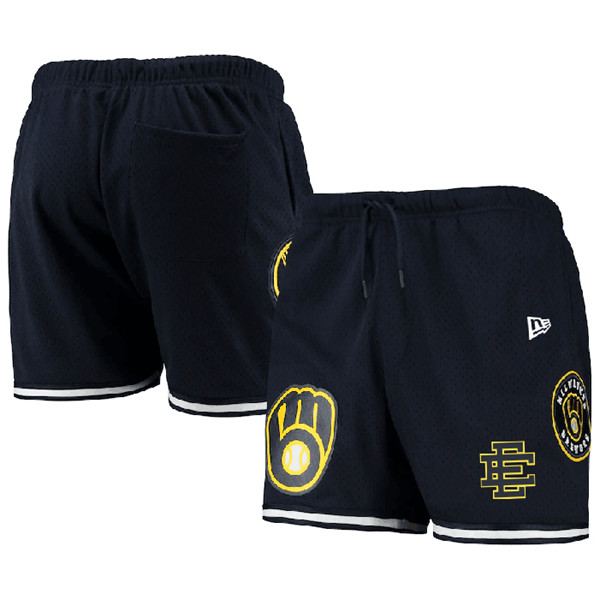 Men's Milwaukee Brewers Navy Mesh Shorts 001 - Click Image to Close